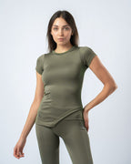 Nova Slit Short Sleeve Top - Army Green