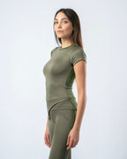 Nova Slit Short Sleeve Top - Army Green