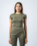 Nova Slit Short Sleeve Top - Army Green