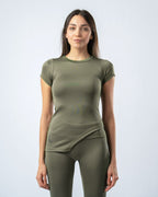 Nova Slit Short Sleeve Top - Army Green