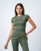 Nova Slit Short Sleeve Top - Olive